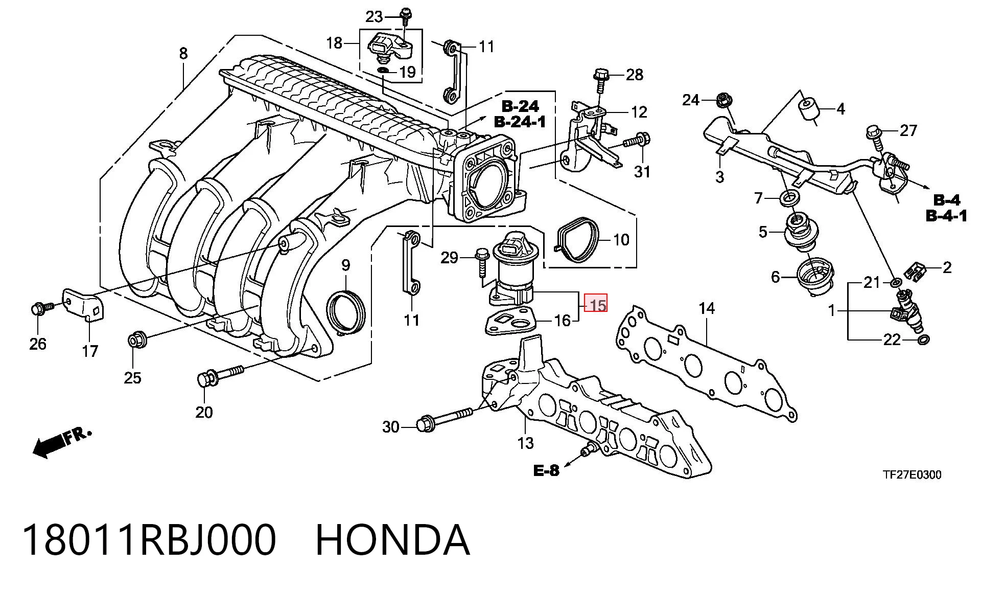 18011RBJ000 Honda Клапан рециркуляції відпрацьованих газів EGR
