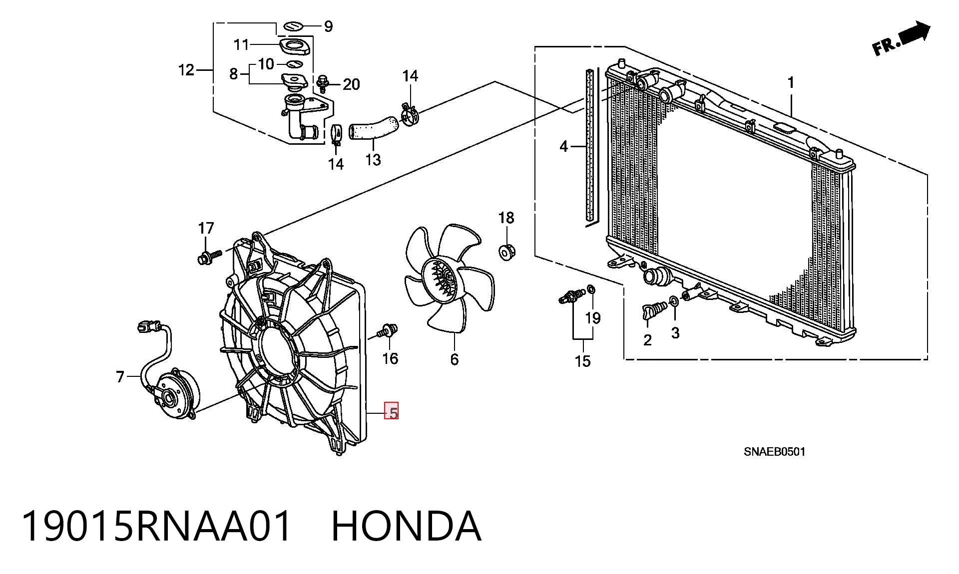 19015RNAA01 Honda Дифузор (кожух) радіатора охолодження