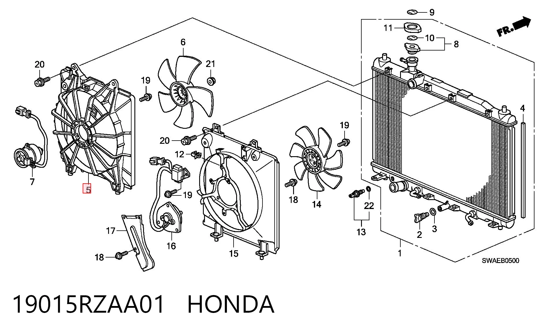 19015RZAA01 Honda Облицювання рамки радіатора