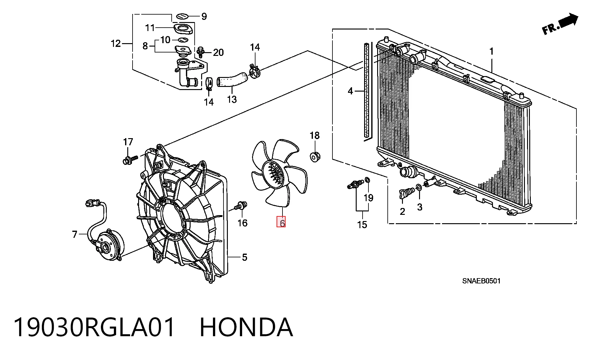 19030RGLA01 Honda Вентилятор / крильчатка радіатора охолодження