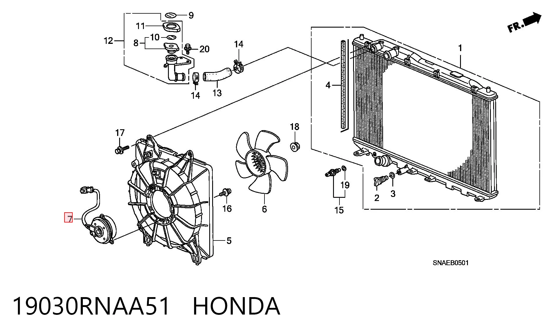 19030RNAA51 Honda Вентилятор / крильчатка радіатора охолодження