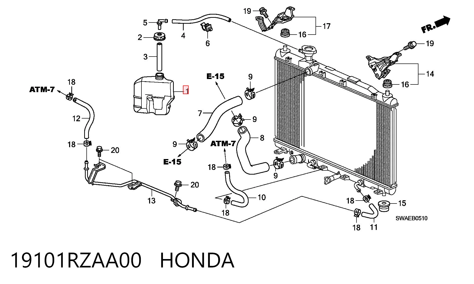 19101RZAA00 Honda Розширювальний бачок охолодження