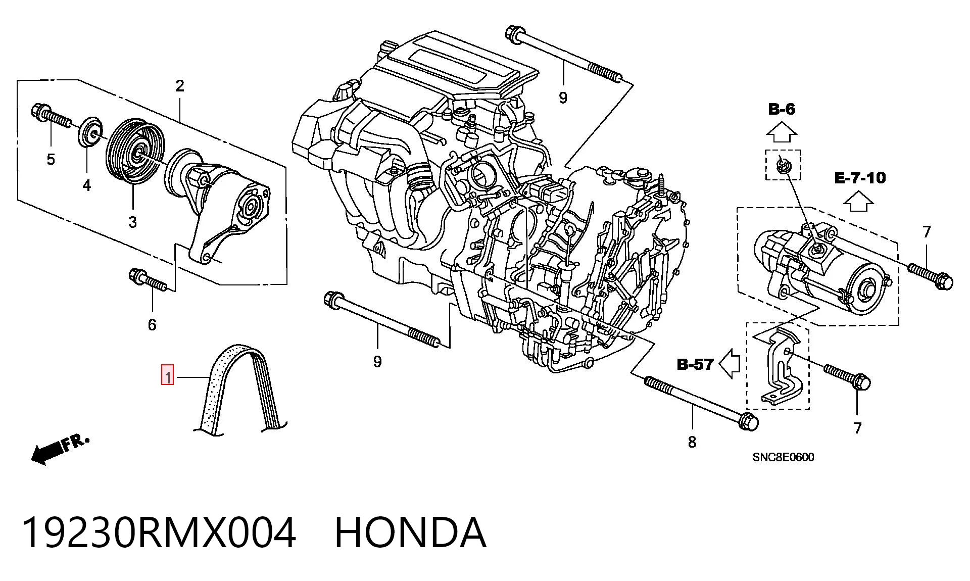 19230RMX004 Honda Поліклиновий ремінь
