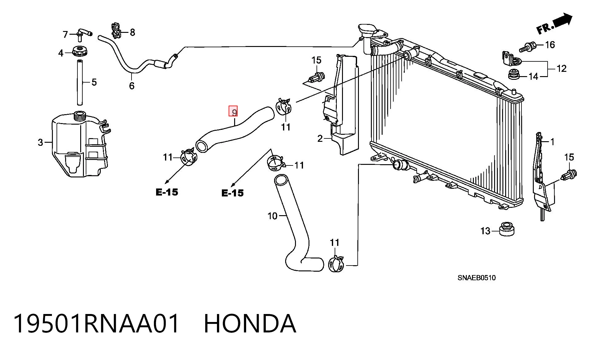 19501RNAA01 Honda Патрубок системи охолодження