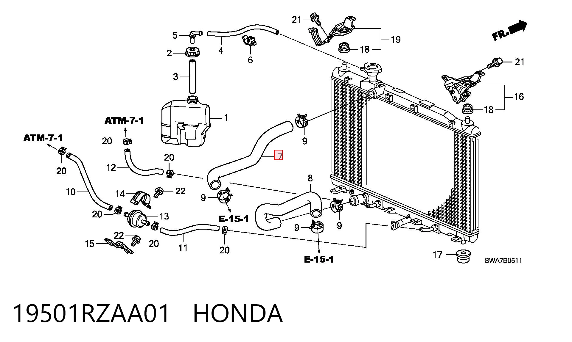 19501RZAA01 Honda Патрубок системи охолодження