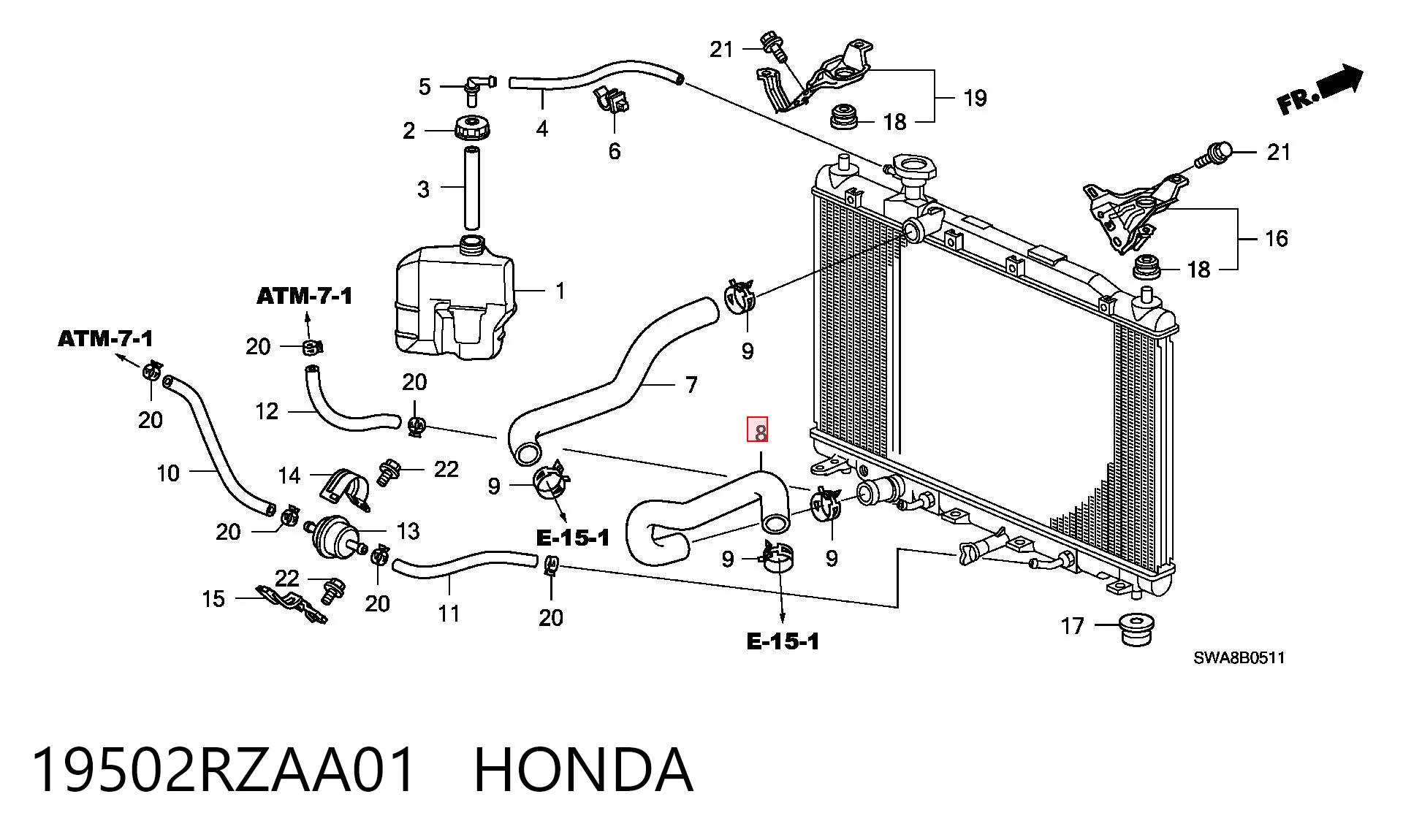 19502RZAA01 Honda Шланг/патрубок радіатора охолодження, нижній
