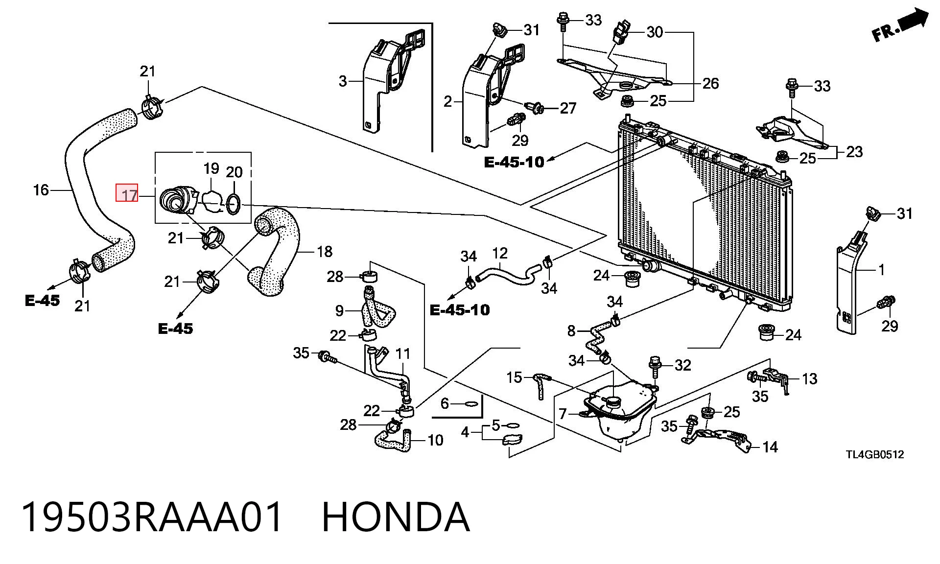 19503RAAA01 Honda Шланг/патрубок радіатора охолодження, нижній