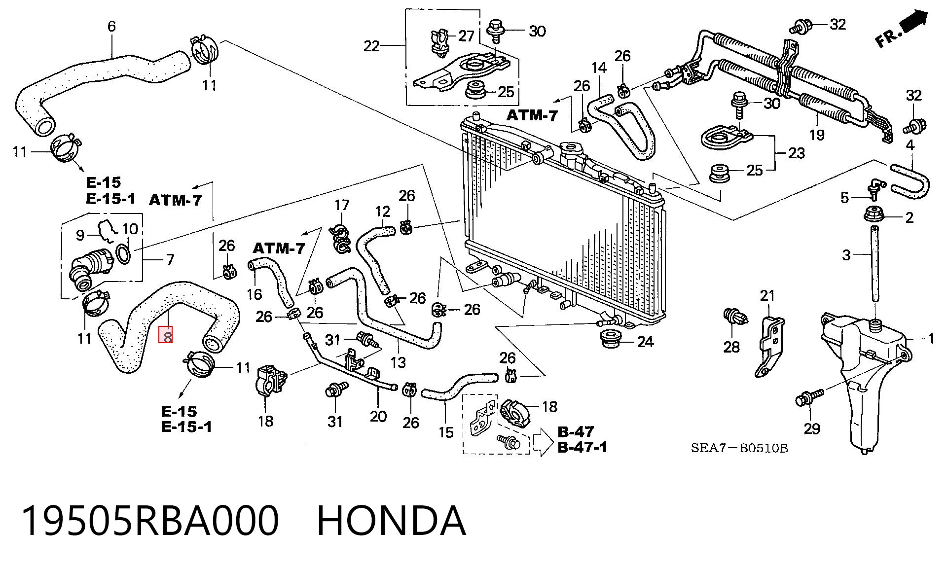 19505RBA000 Honda Шланг/патрубок радіатора охолодження, нижній