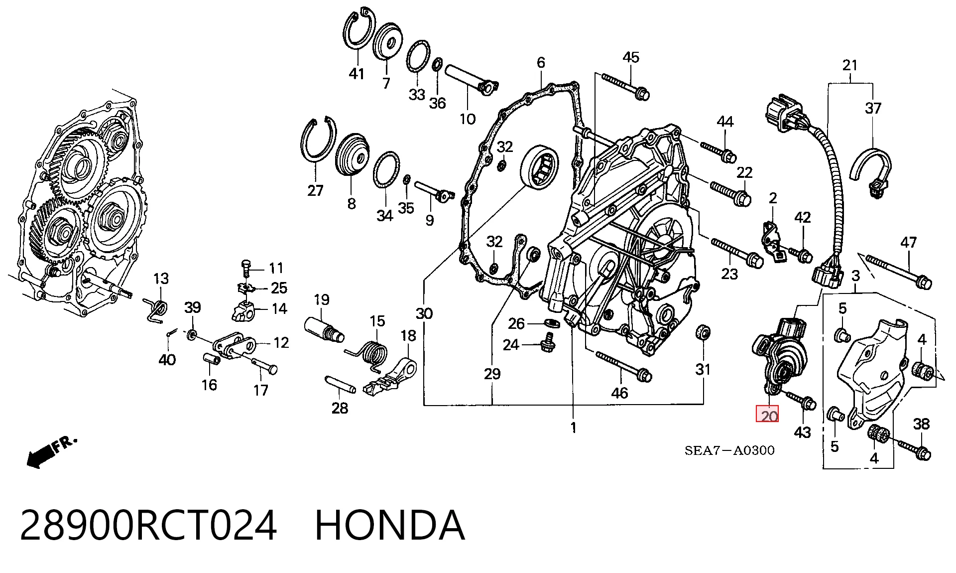 28900RCT024 Honda Механізм вибору передач / привід перемикання