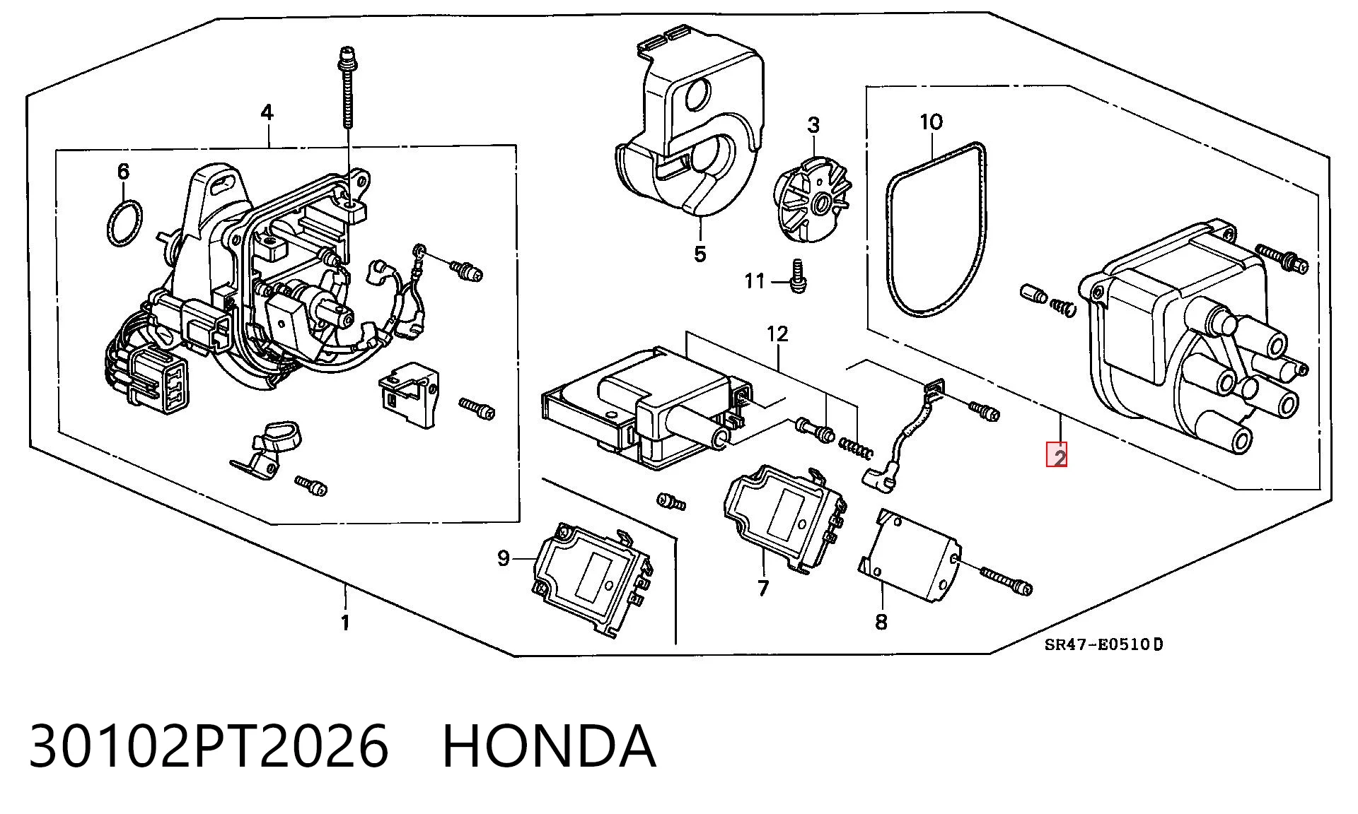 30102PT2026 Honda Кришка розподільника запалювання / трамблера