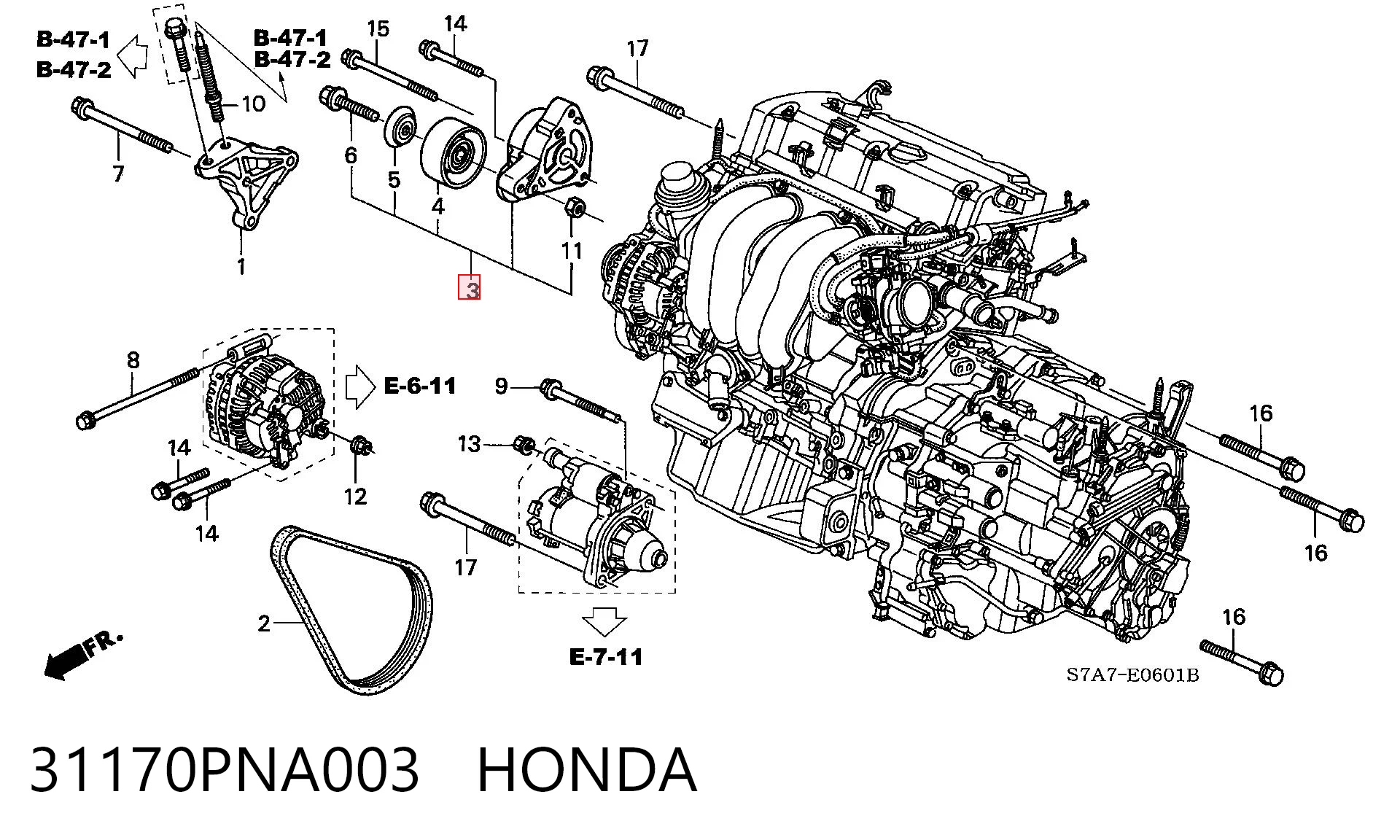 31170PNA003 Honda Натяжна планка поліклинового ременя