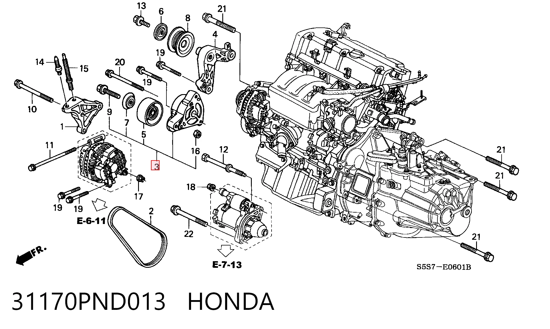 31170PND013 Honda Натяжна планка поліклинового ременя