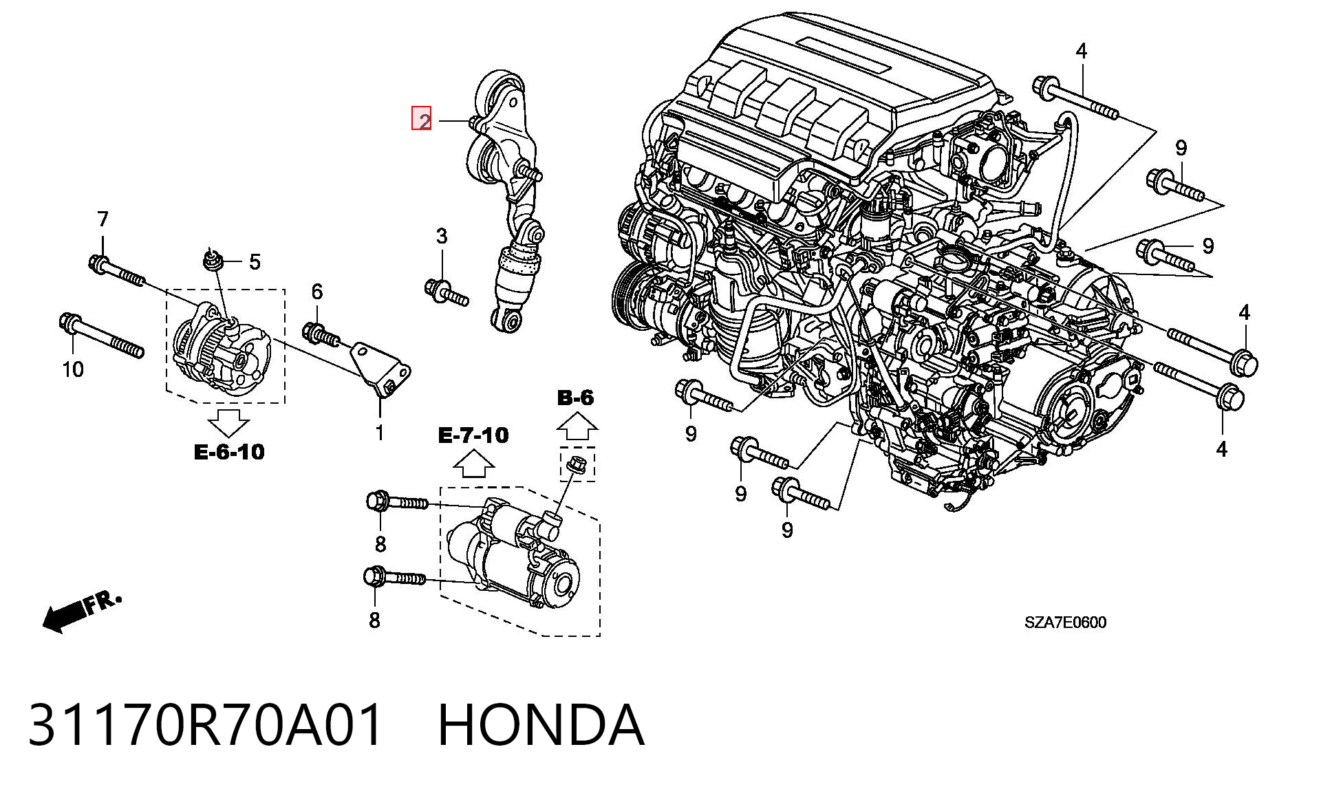 31170R70A01 Honda Натяжна планка поліклинового ременя