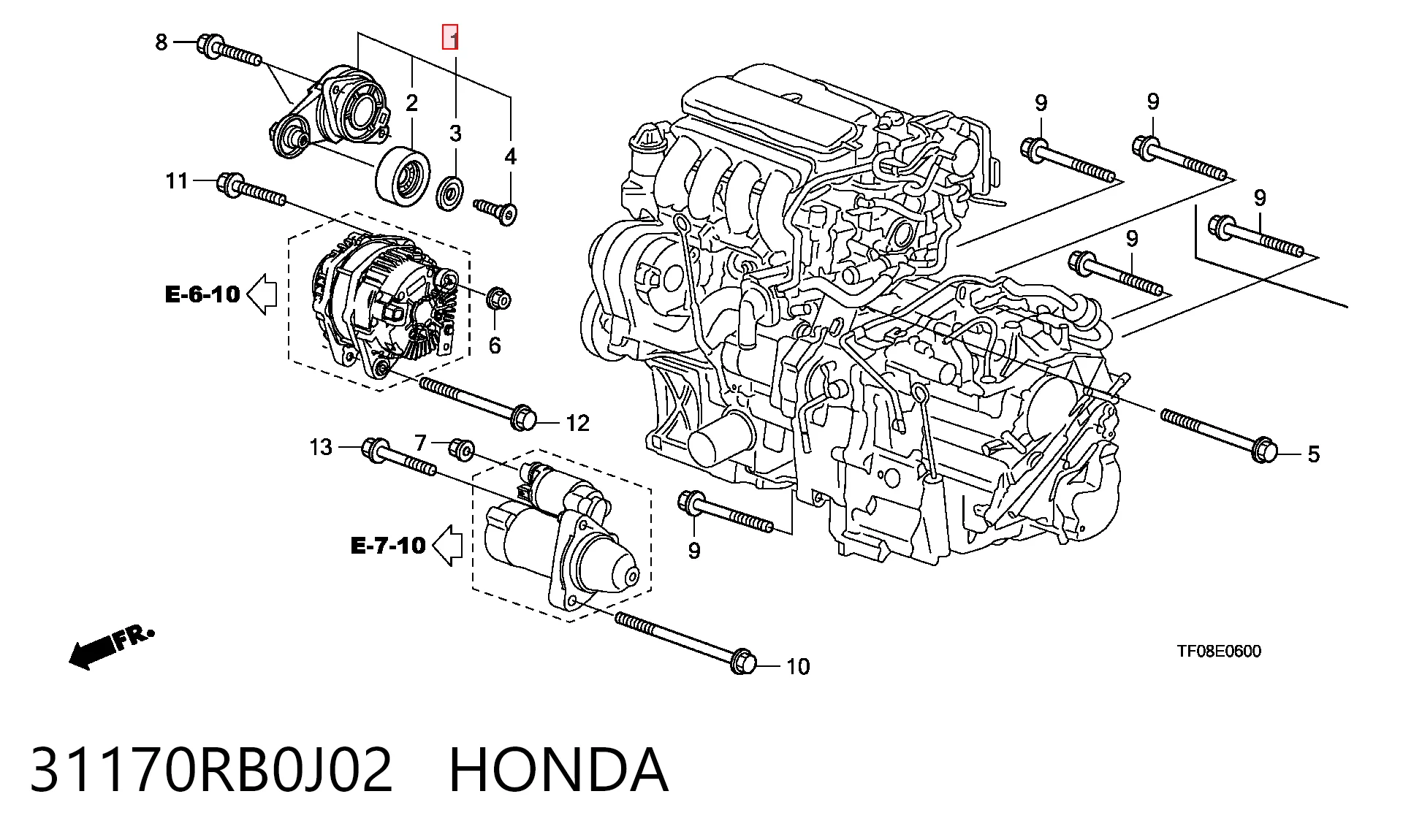 31170RB0J02 Honda Натяжна планка поліклинового ременя