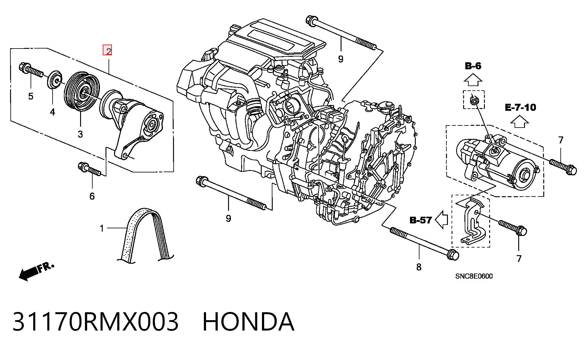 31170RMX003 Honda Натяжна планка поліклинового ременя