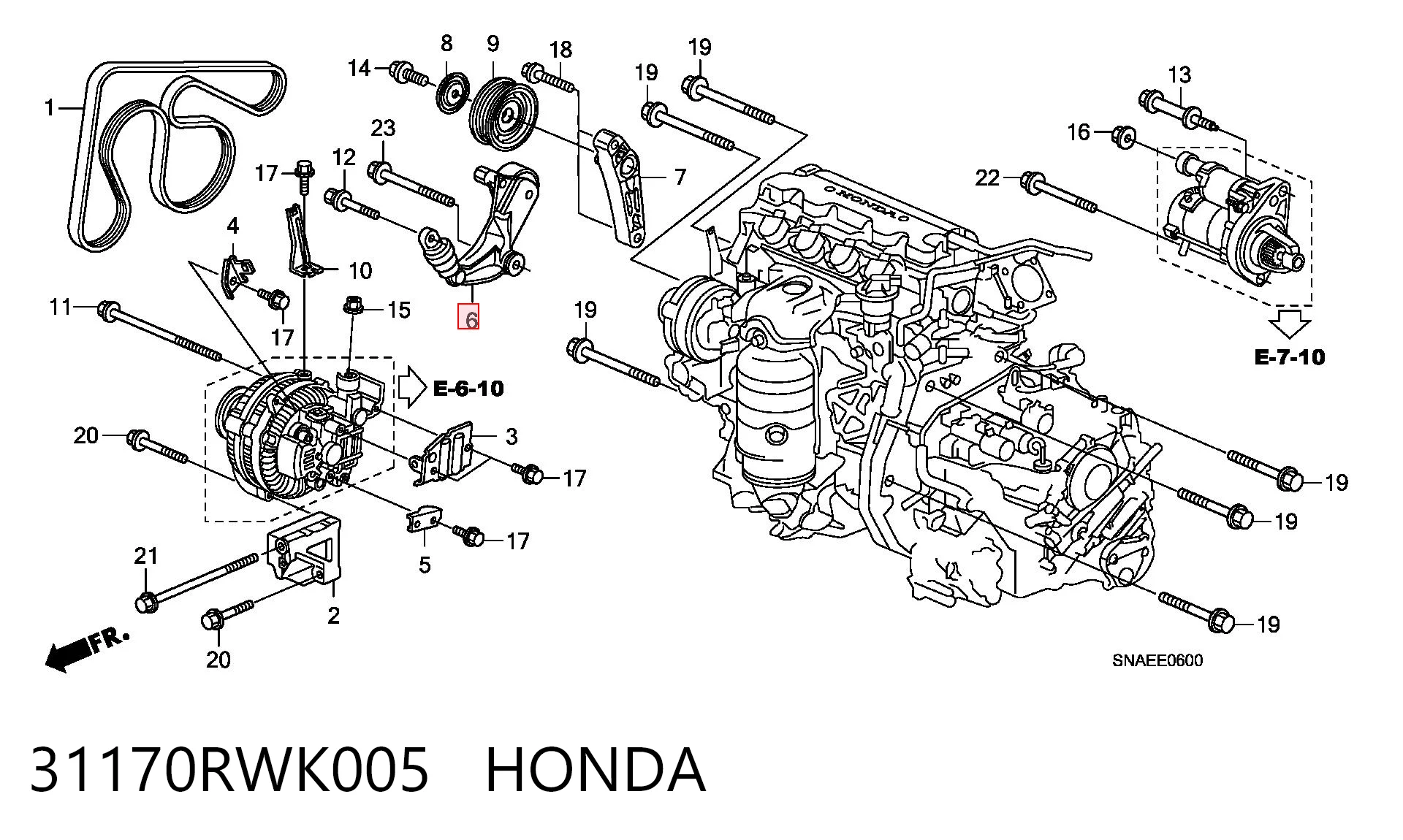 31170RWK005 Honda Натяжна планка поліклинового ременя
