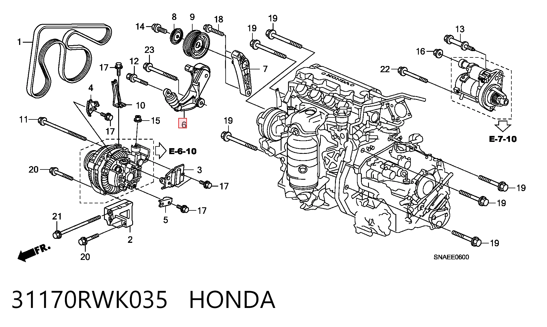 31170RWK035 Honda Натяжна планка поліклинового ременя