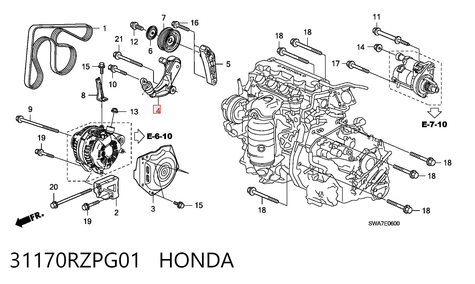 31170RZPG01 Honda Натяжна планка поліклинового ременя