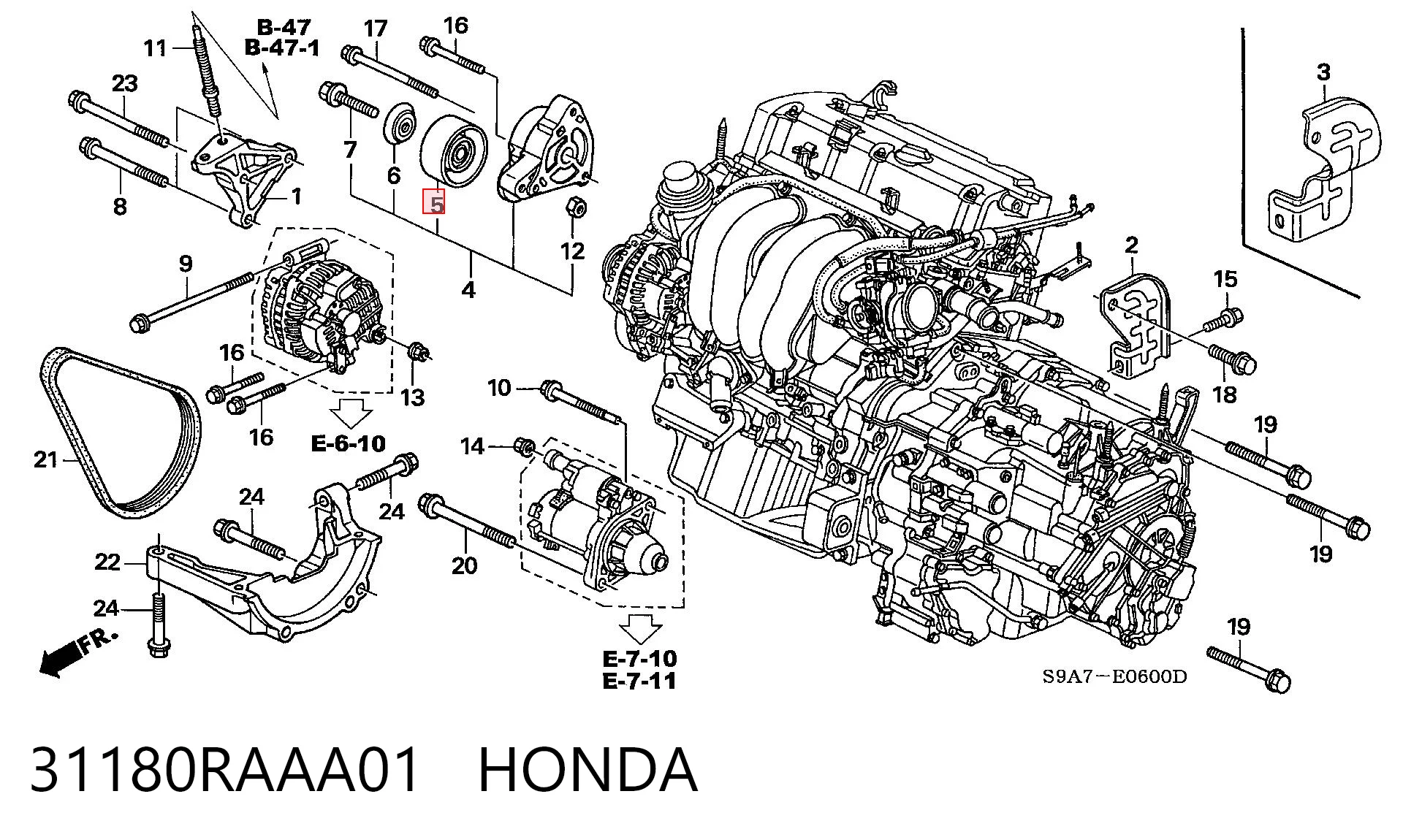 31180RAAA01 Honda Ролик натяжителя ременя агрегатів