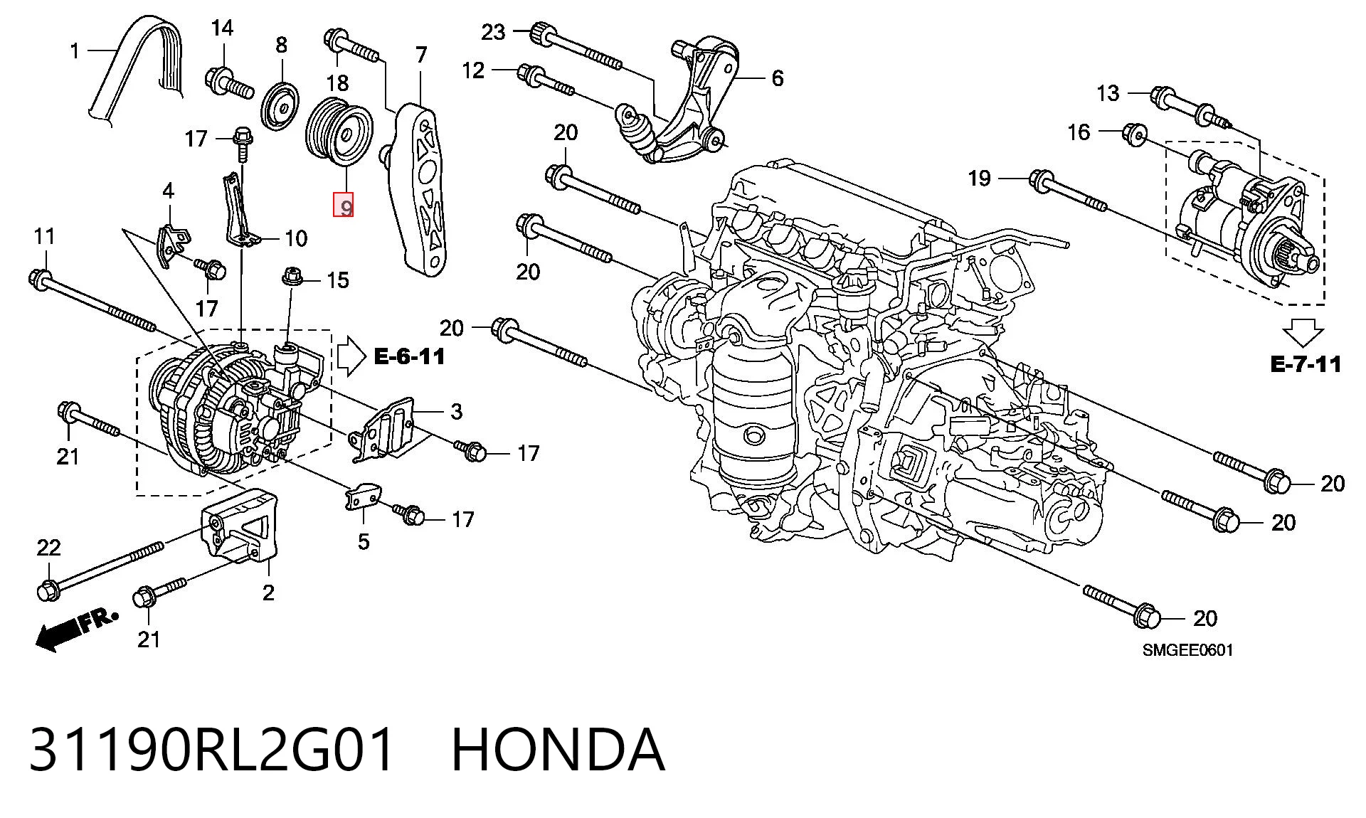 31190RL2G01 Honda Ролик натяжителя ременя агрегатів