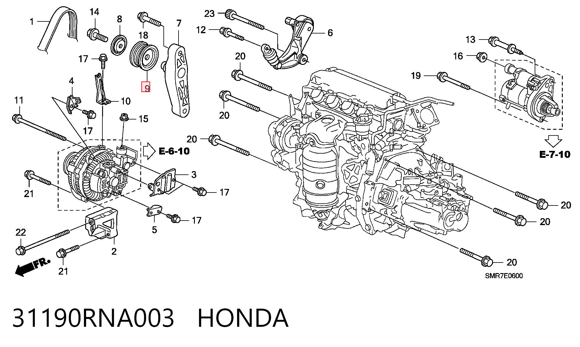 31190RNA003 Honda Ролик натяжителя ременя агрегатів