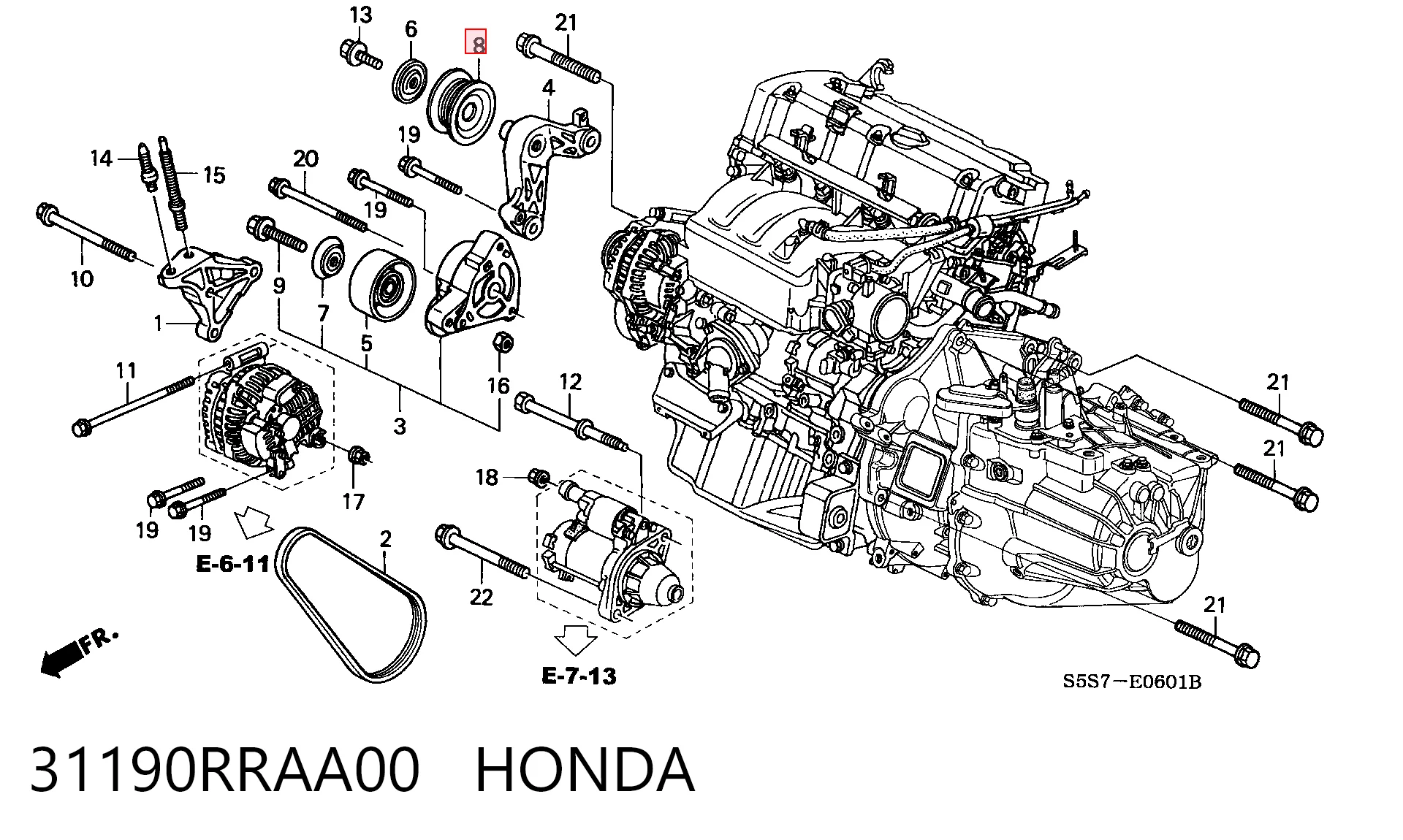31190RRAA00 Honda Ролик приводного ременя, паразитний