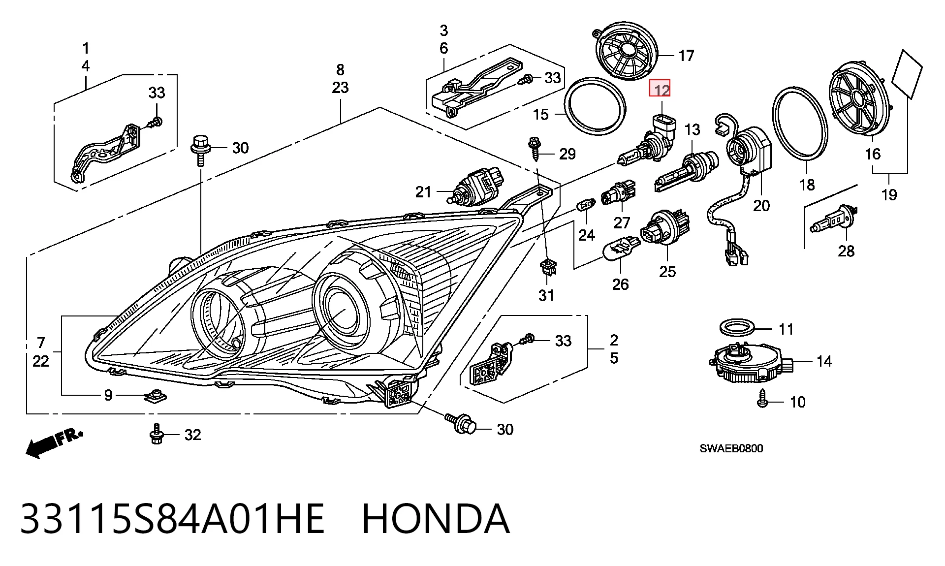 33115S84A01HE Honda Лампочка галогенна