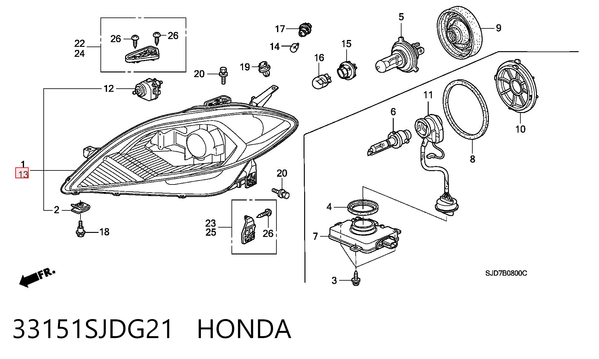 Фара ліва Honda FR-V BE