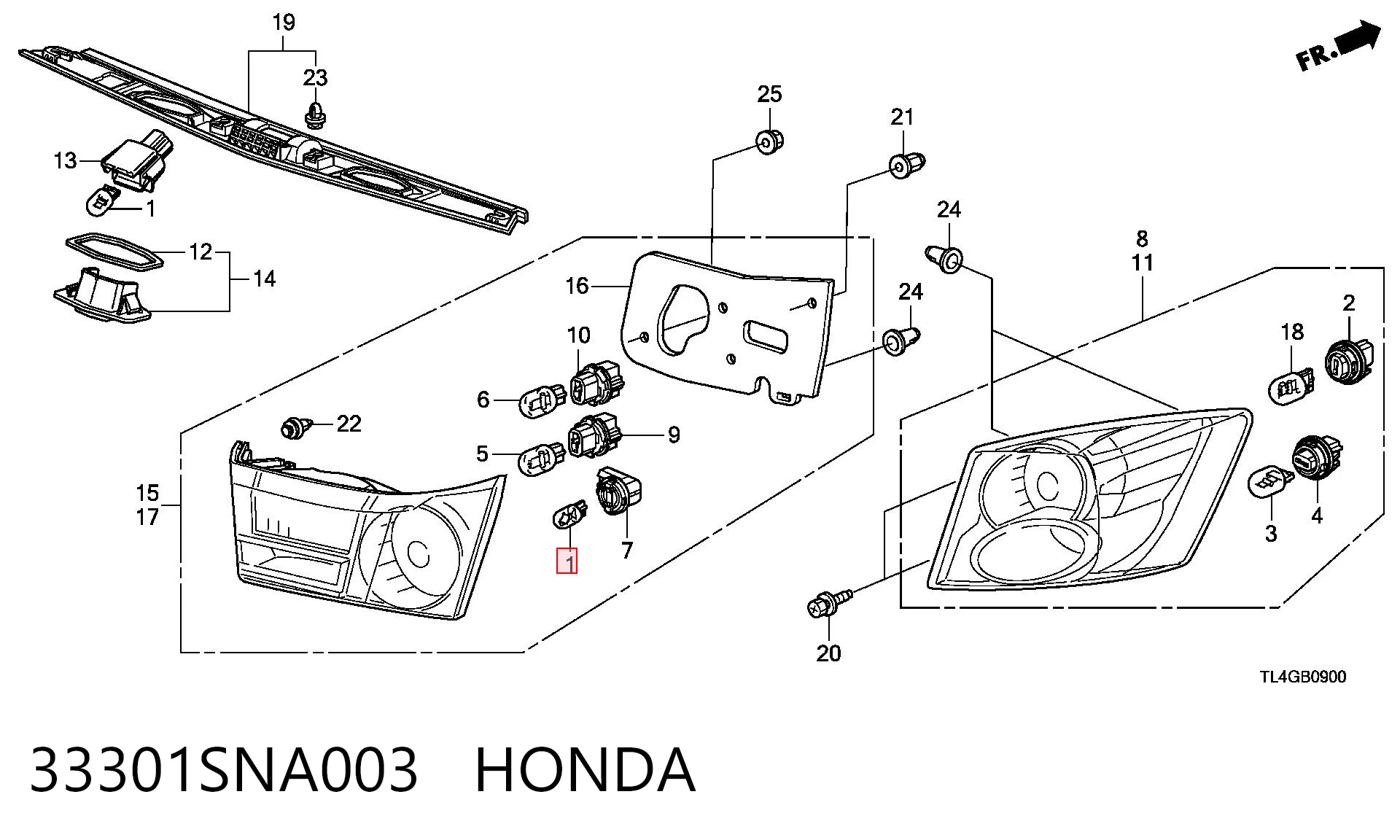33301SNA003 Honda Лампочка плафону освітлення салону/кабіни