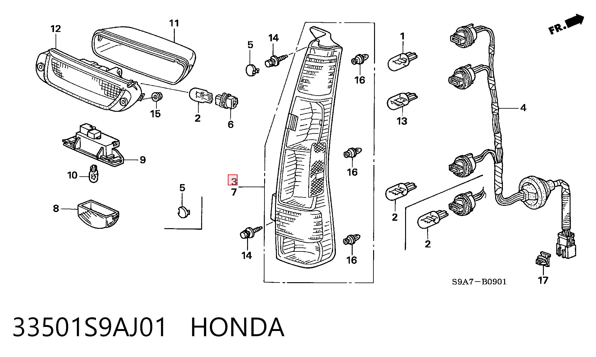 33501S9AJ01 Honda Ліхтар задній правий