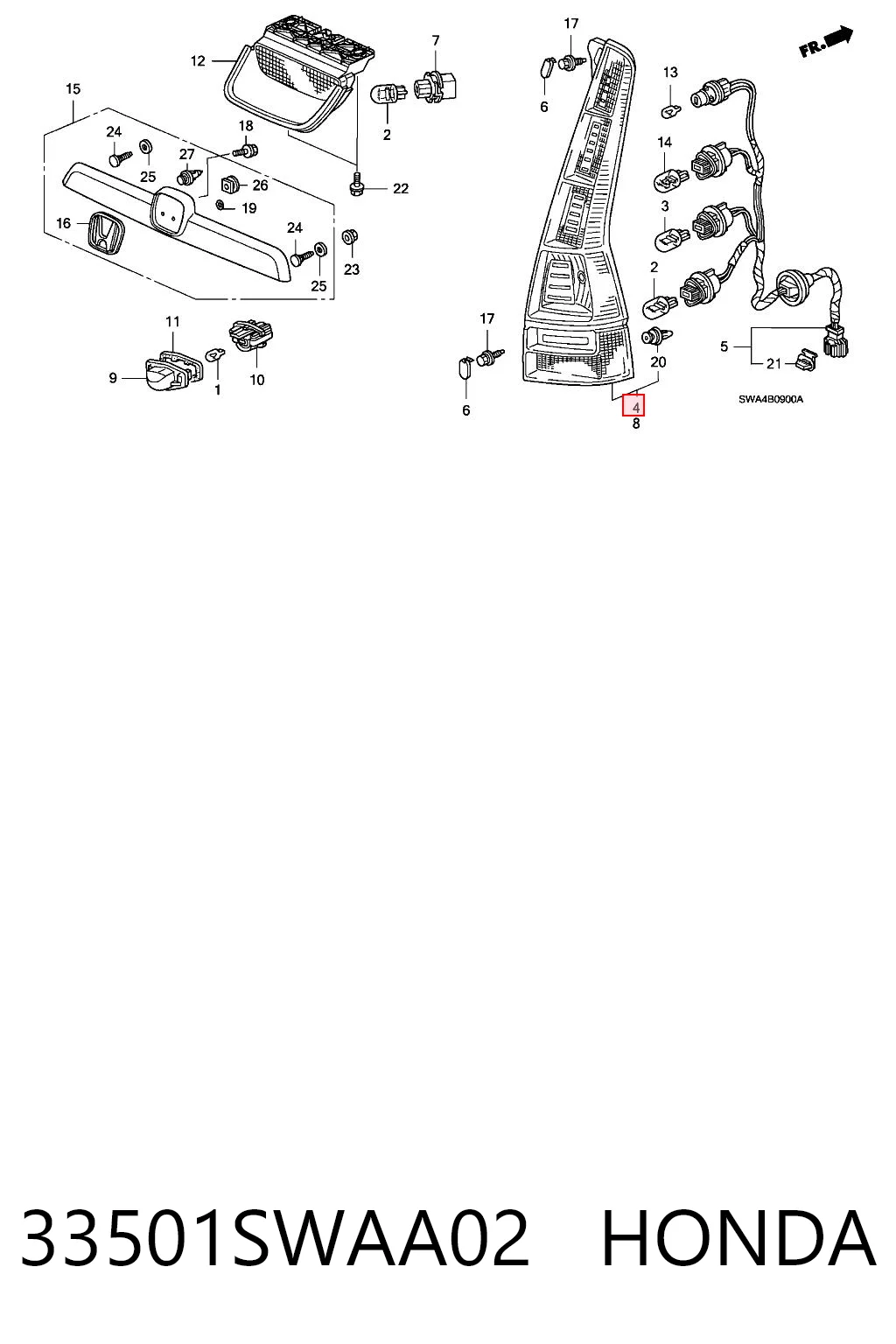33501SWAA02 Honda Ліхтар задній правий