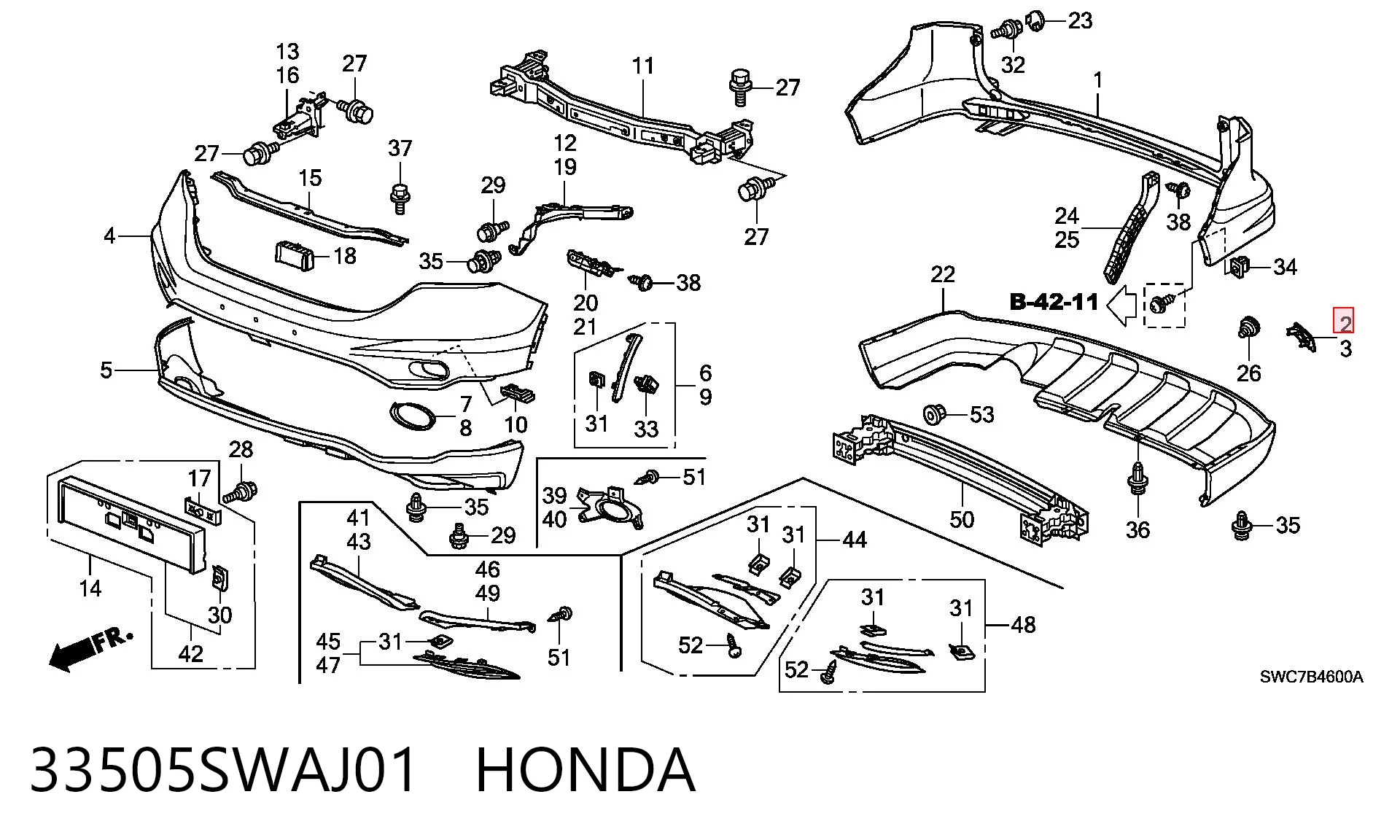 33505SWAJ01 Honda Правий катафот бампера