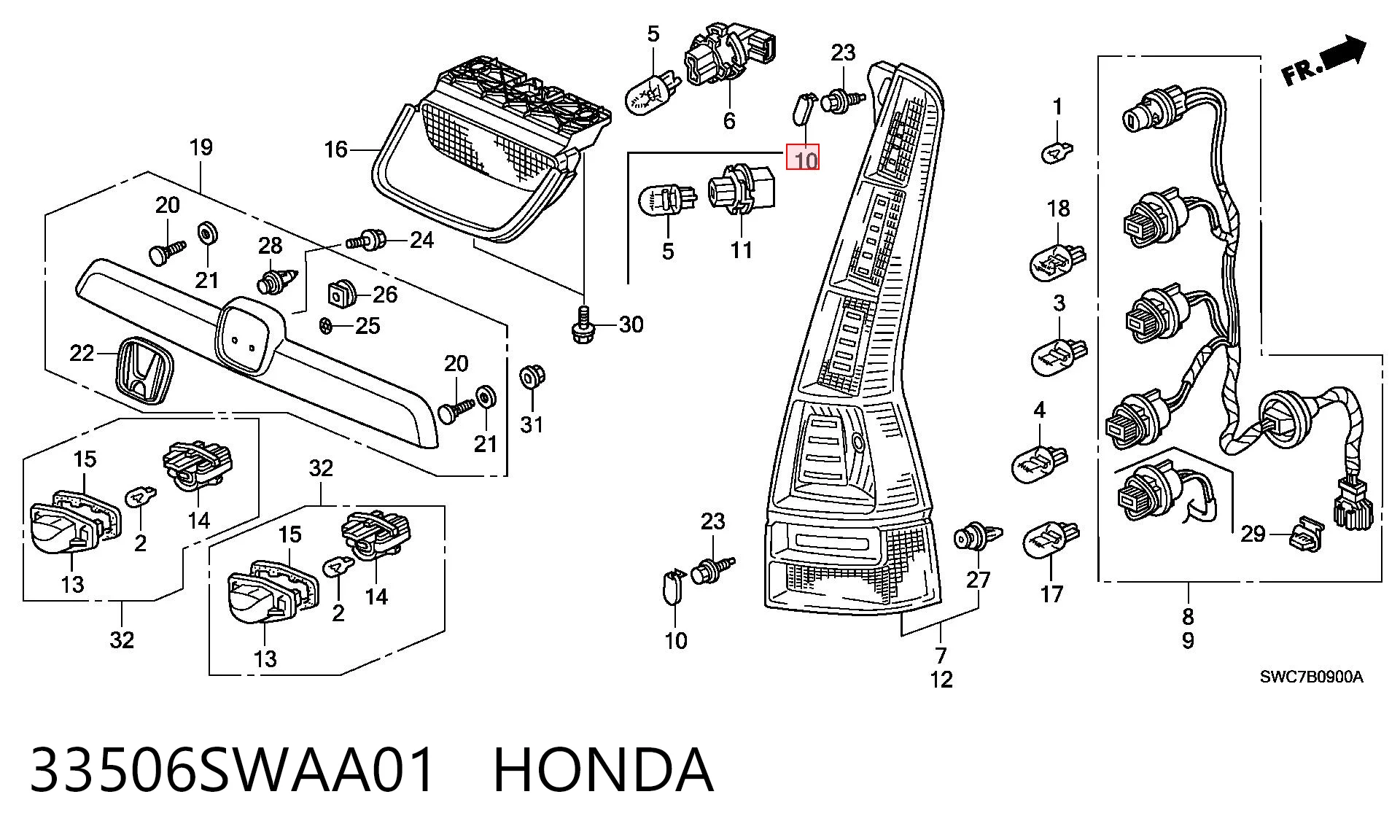 33506SWAA01 Honda Заглушка болта кріплення ліхтаря