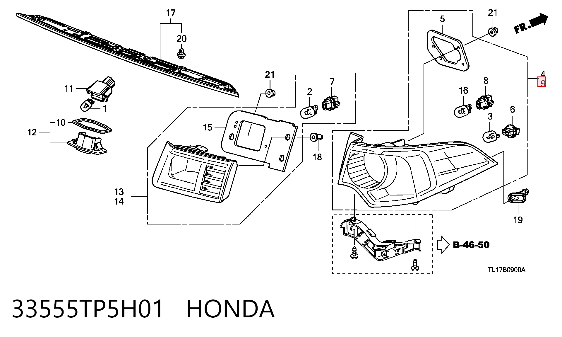 33555TP5H01 Honda Задній лівий зовнішній ліхтар