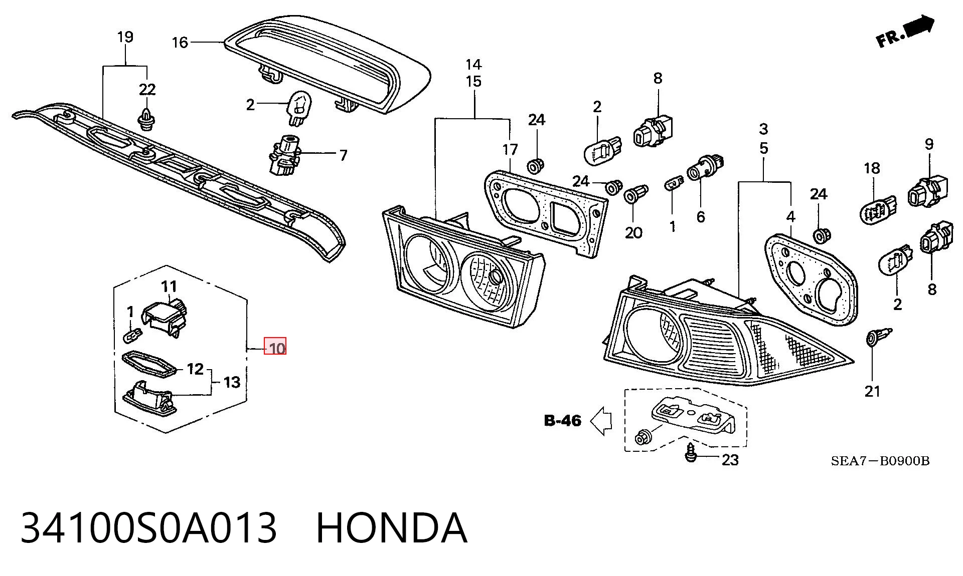34100S0A013 Honda Ліхтар освітлення номерного знака