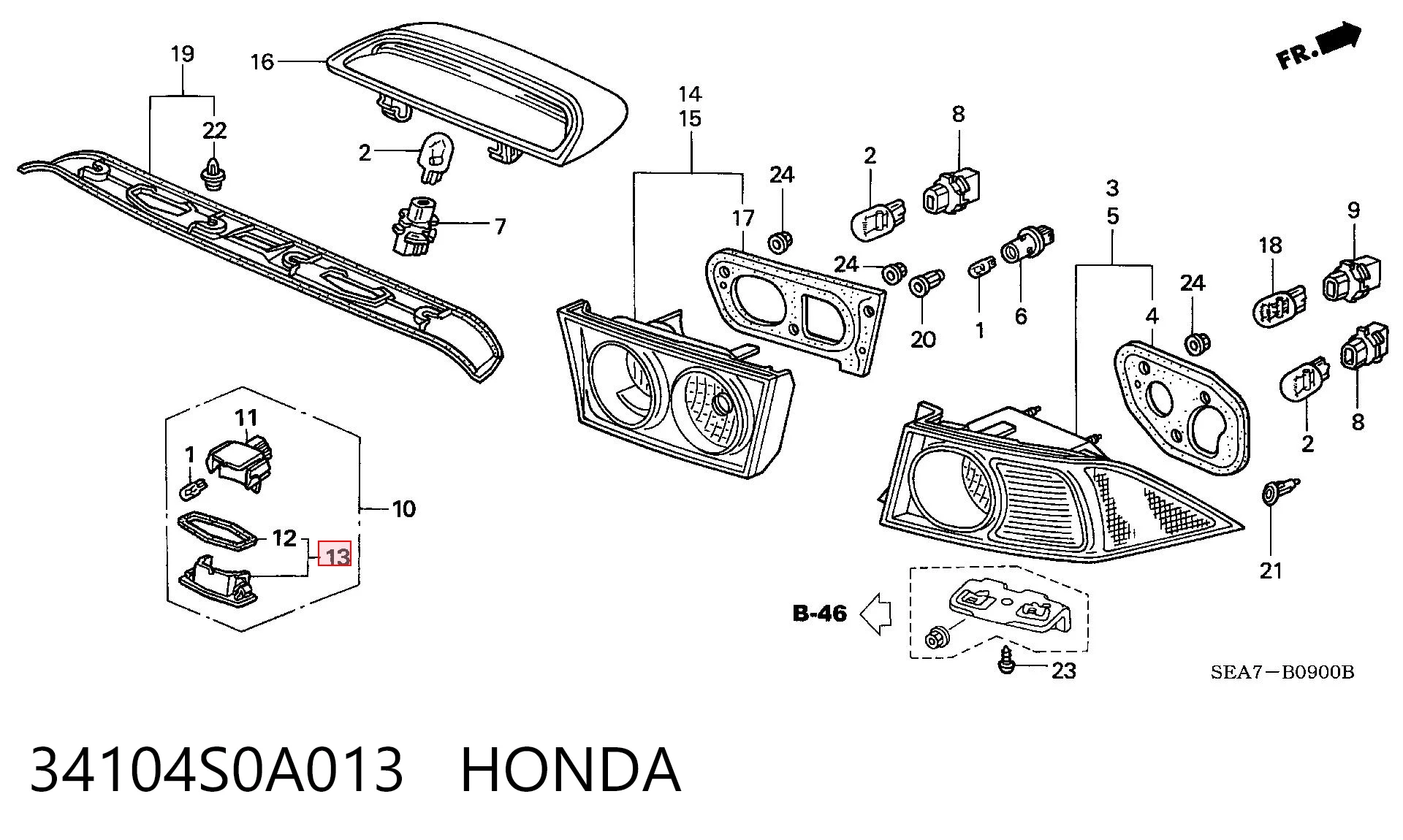 34104S0A013 Honda Ліхтар освітлення номерного знака