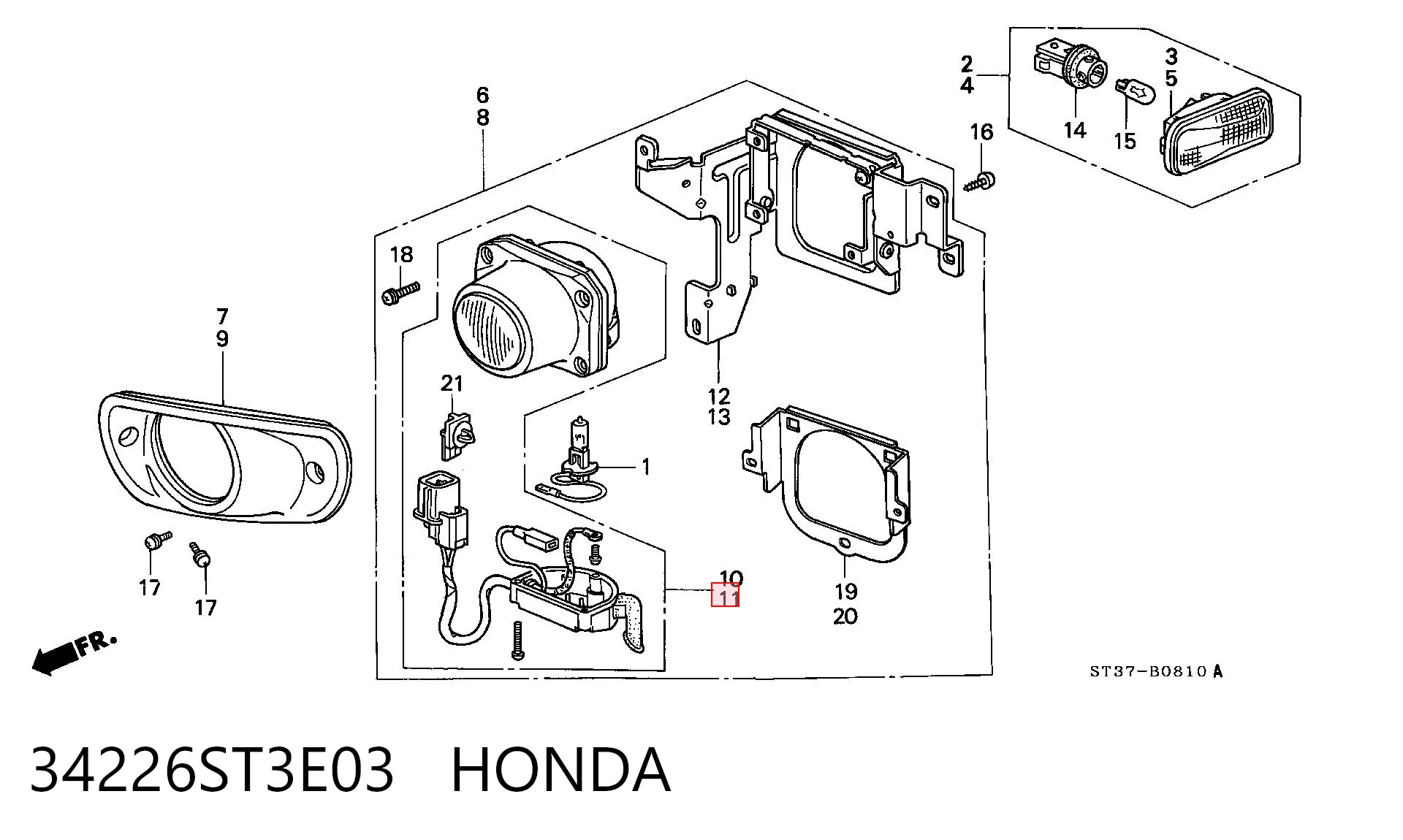 Фара протитуманна, ліва Honda Accord 6 CG