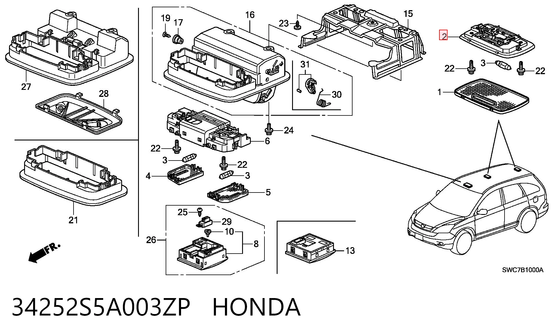 34252S5A003ZP Honda Плафон освітлення салону/кабіни, задній