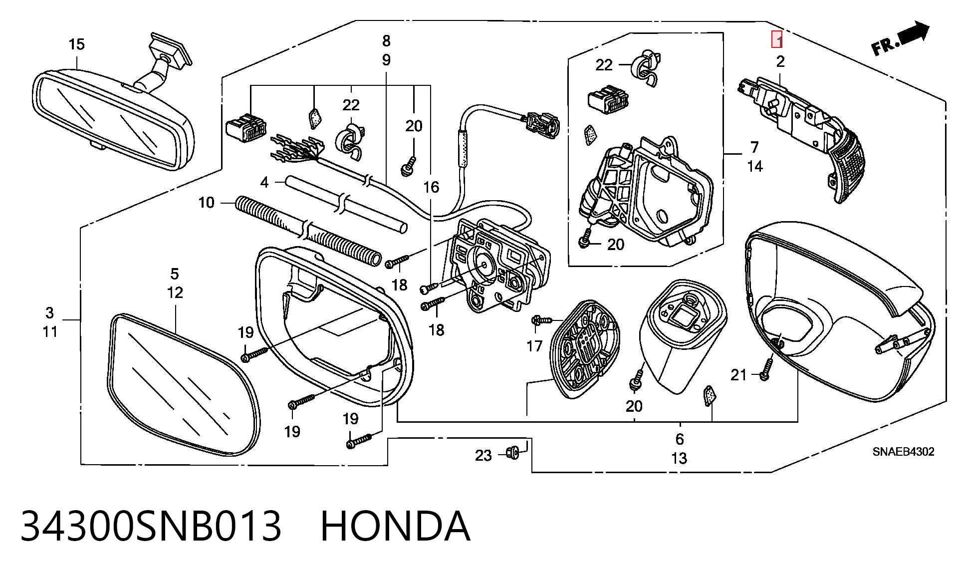 34300SNB013 Honda Покажчик повороту дзеркала, правий