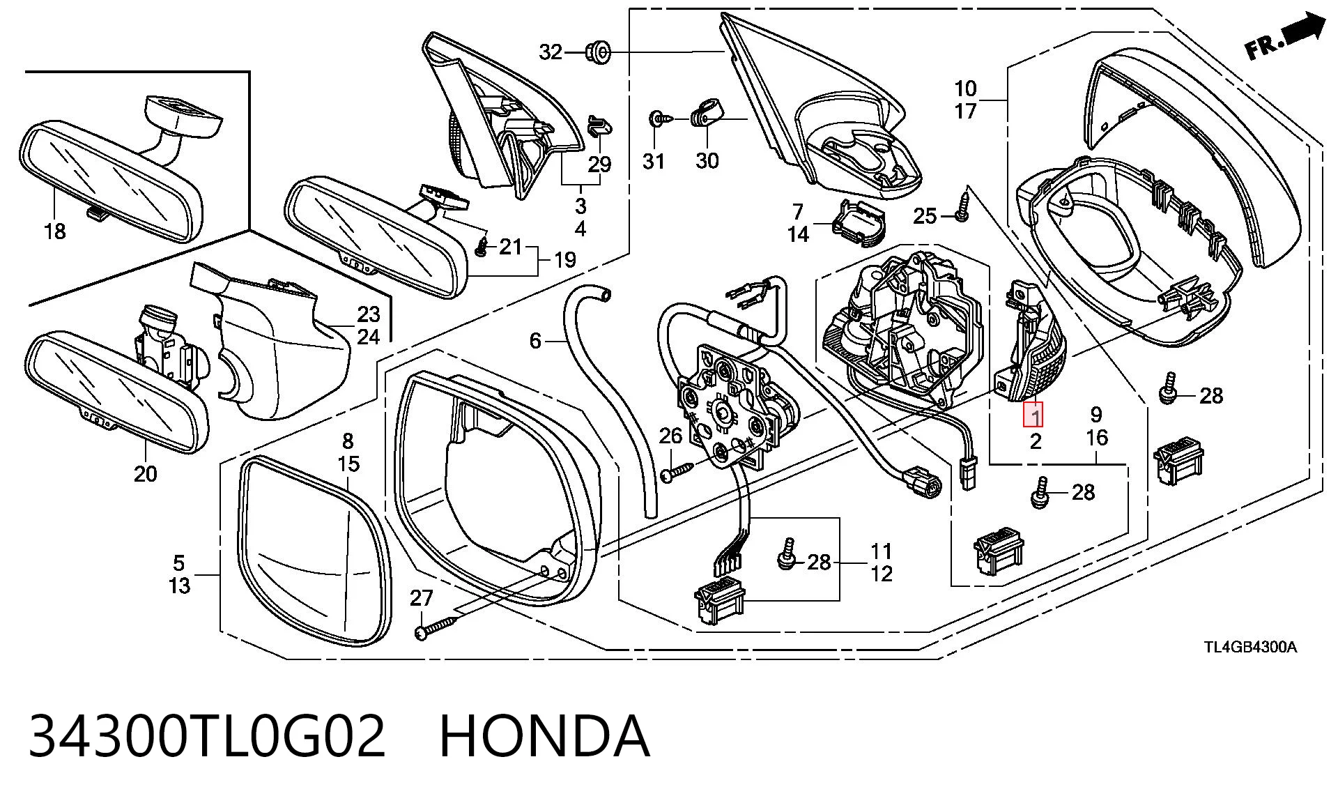 34300TL0G02 Honda Покажчик повороту дзеркала, правий