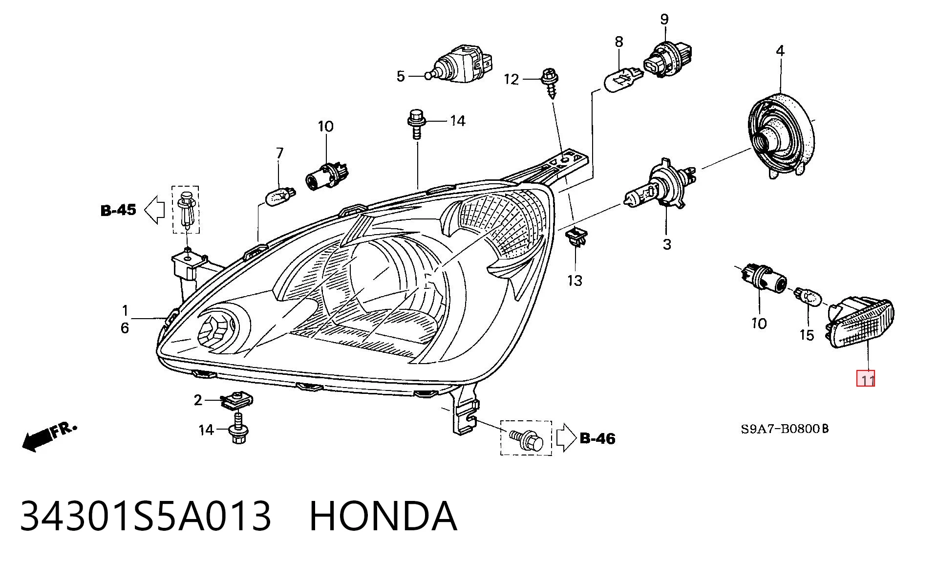 34301S5A013 Honda Повторювач повороту в крило