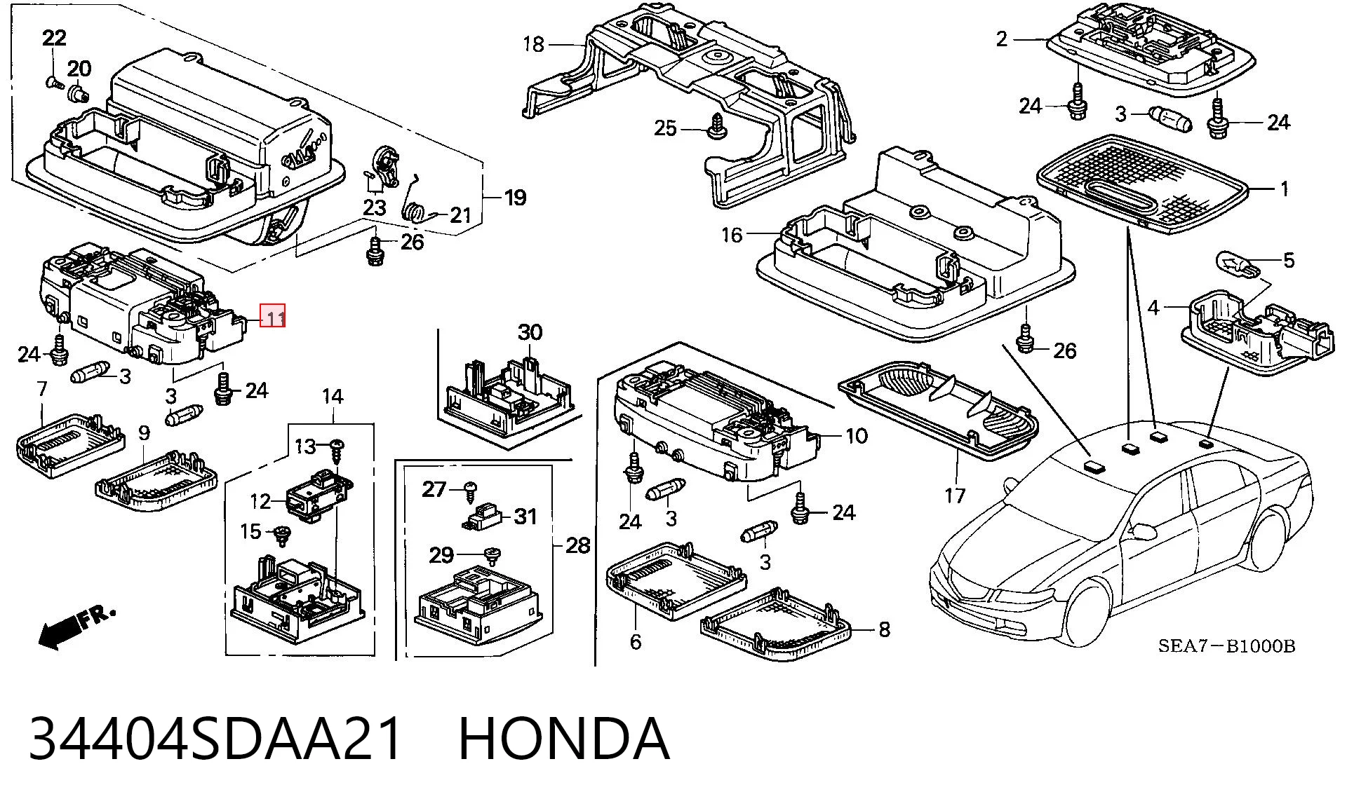 34404SDAA21 Honda Скло плафона освітлення салона/кабіни