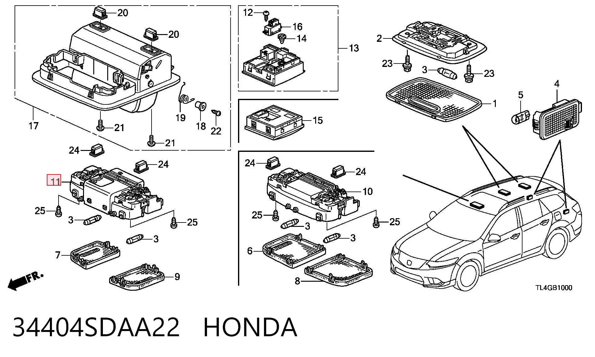 34404SDAA22 Honda Лампочка освітлення салону