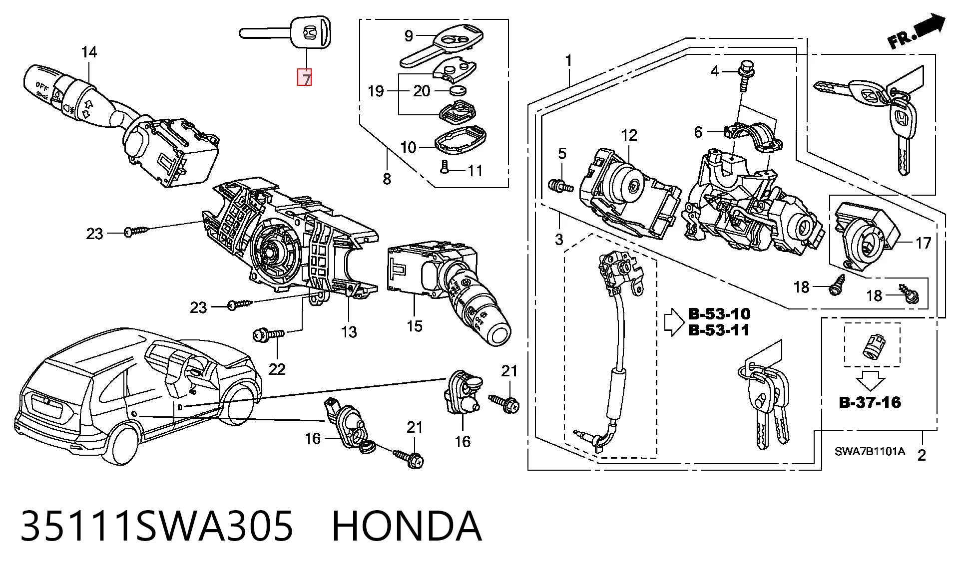 35111SWA305 Honda Заготівля ключа