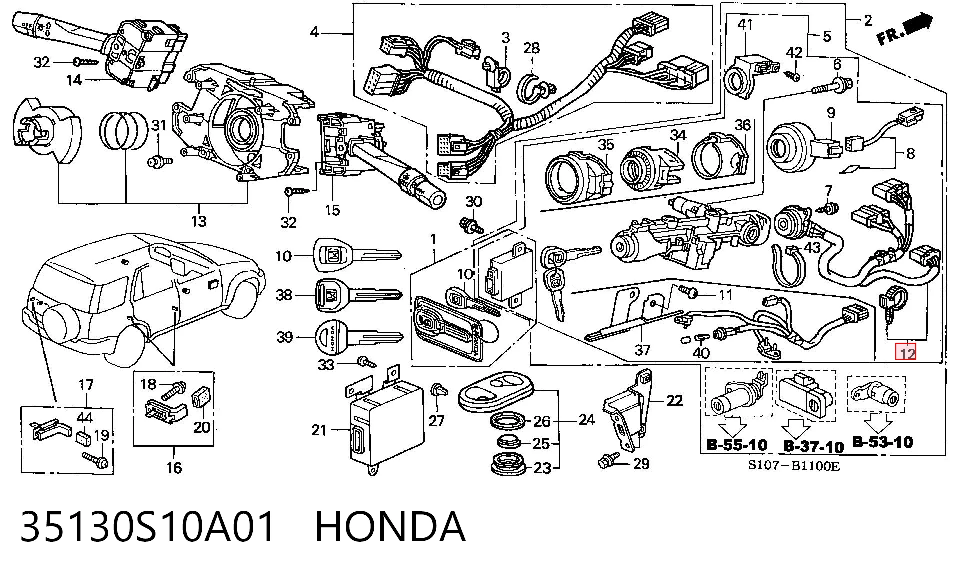 35130S10A01 Honda Контактна група замка