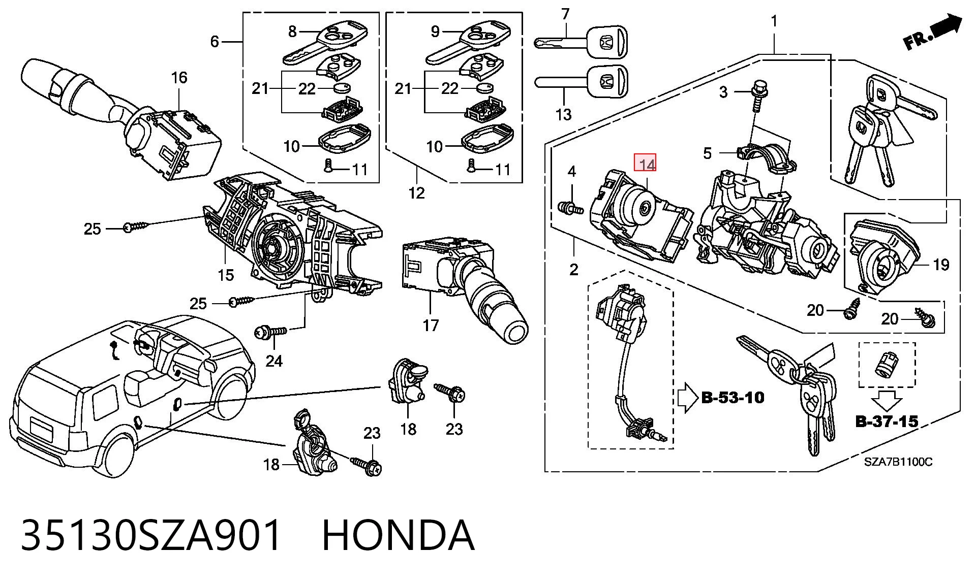 35130SZA901 Honda Контактна група замка