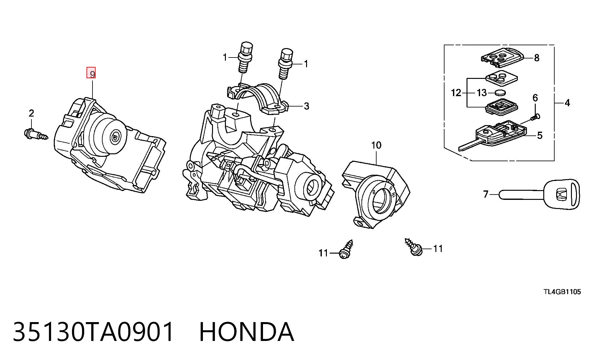 35130TA0901 Honda Контактна група замка
