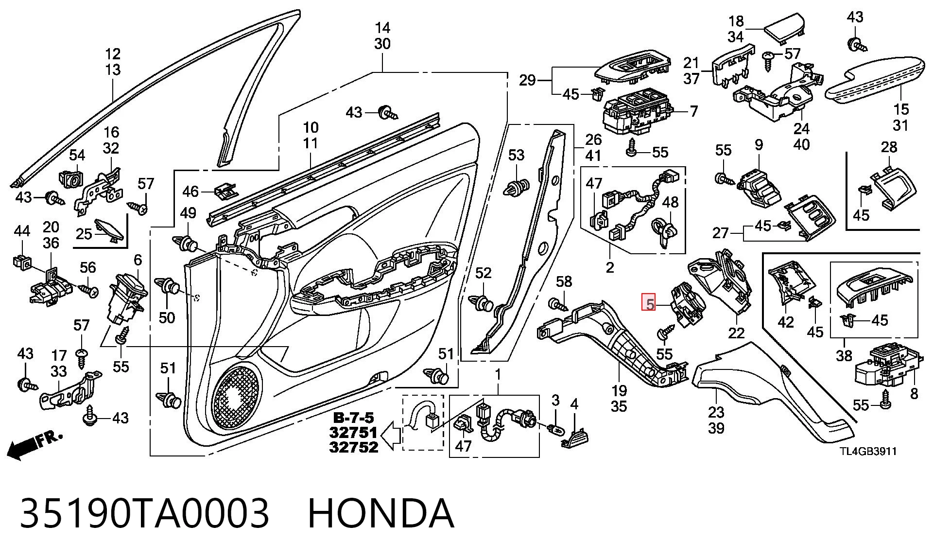 35190TA0003 Honda Регулятор дзеркал