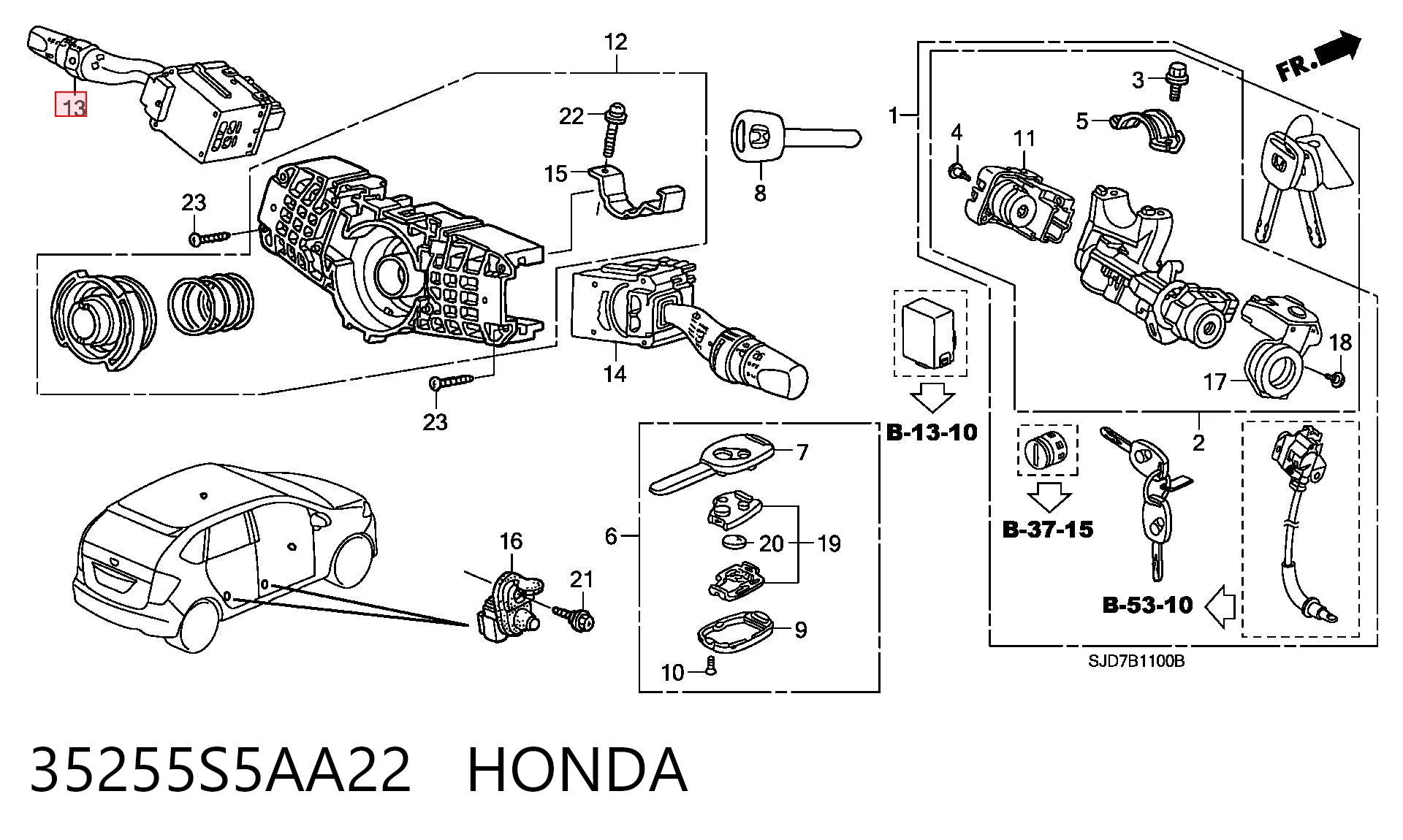 35255S5AA22 Honda Перемикач підрульовий, лівий