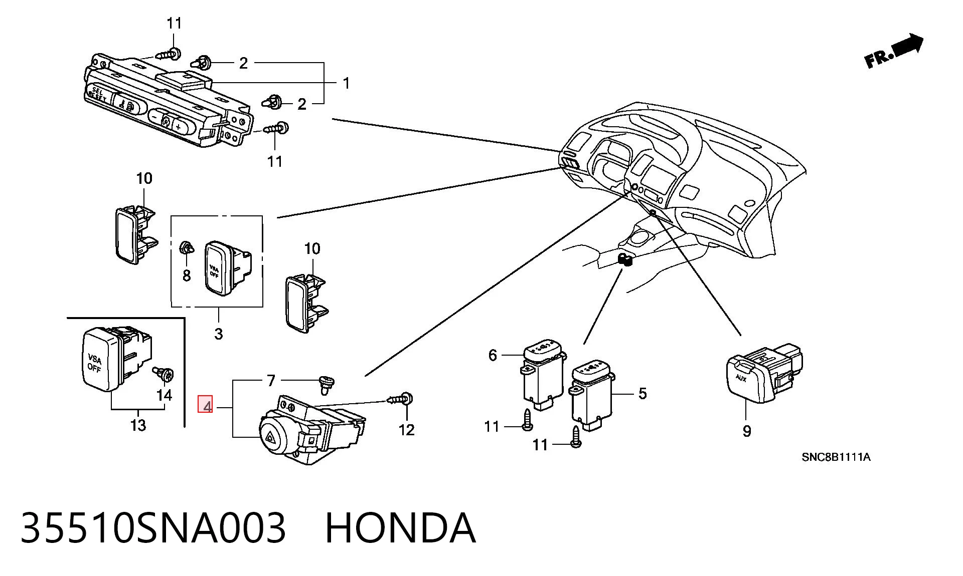 35510SNA003 Honda Аварійна кнопка